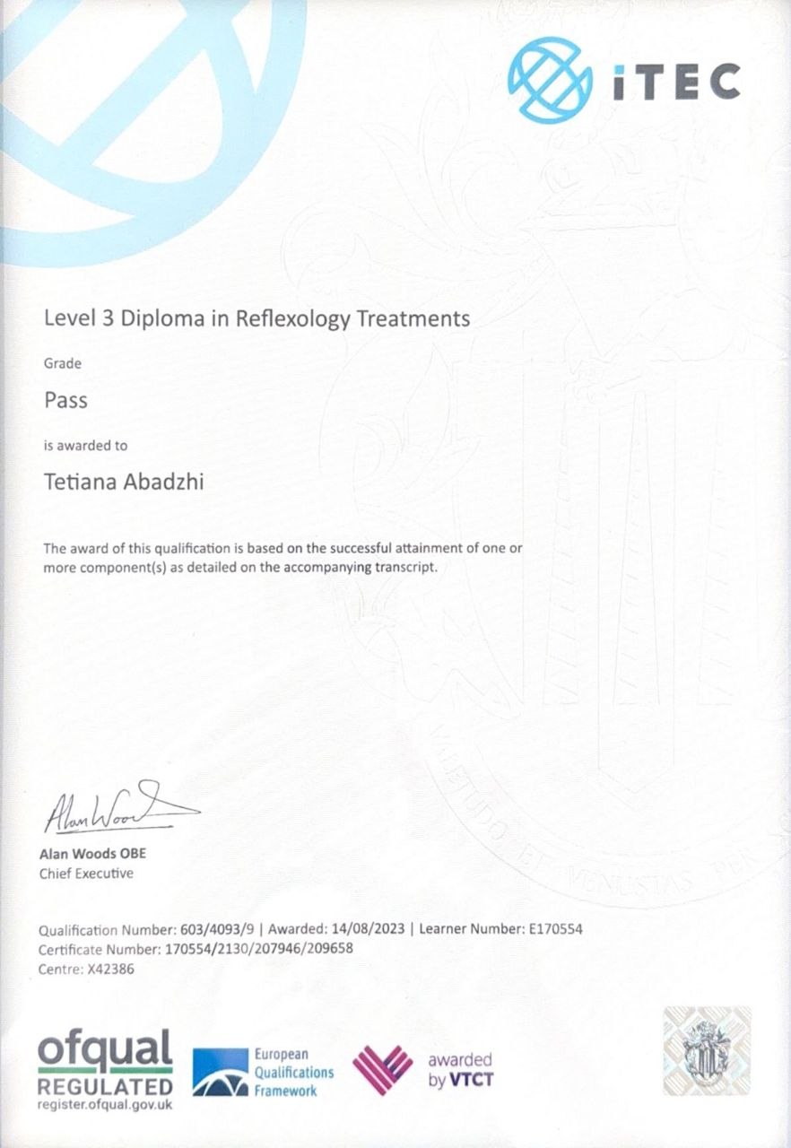 Level 3 Diploma in Reflexology Treatments